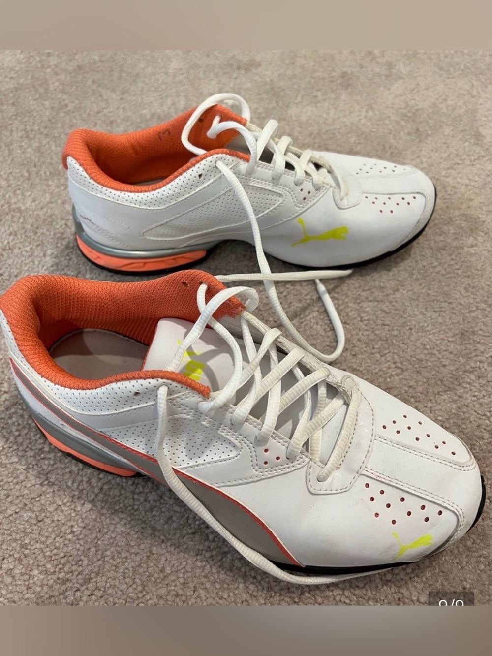 Puma White Sneakers with Orange Lining and Yellow Accents - Picture 4 of 4